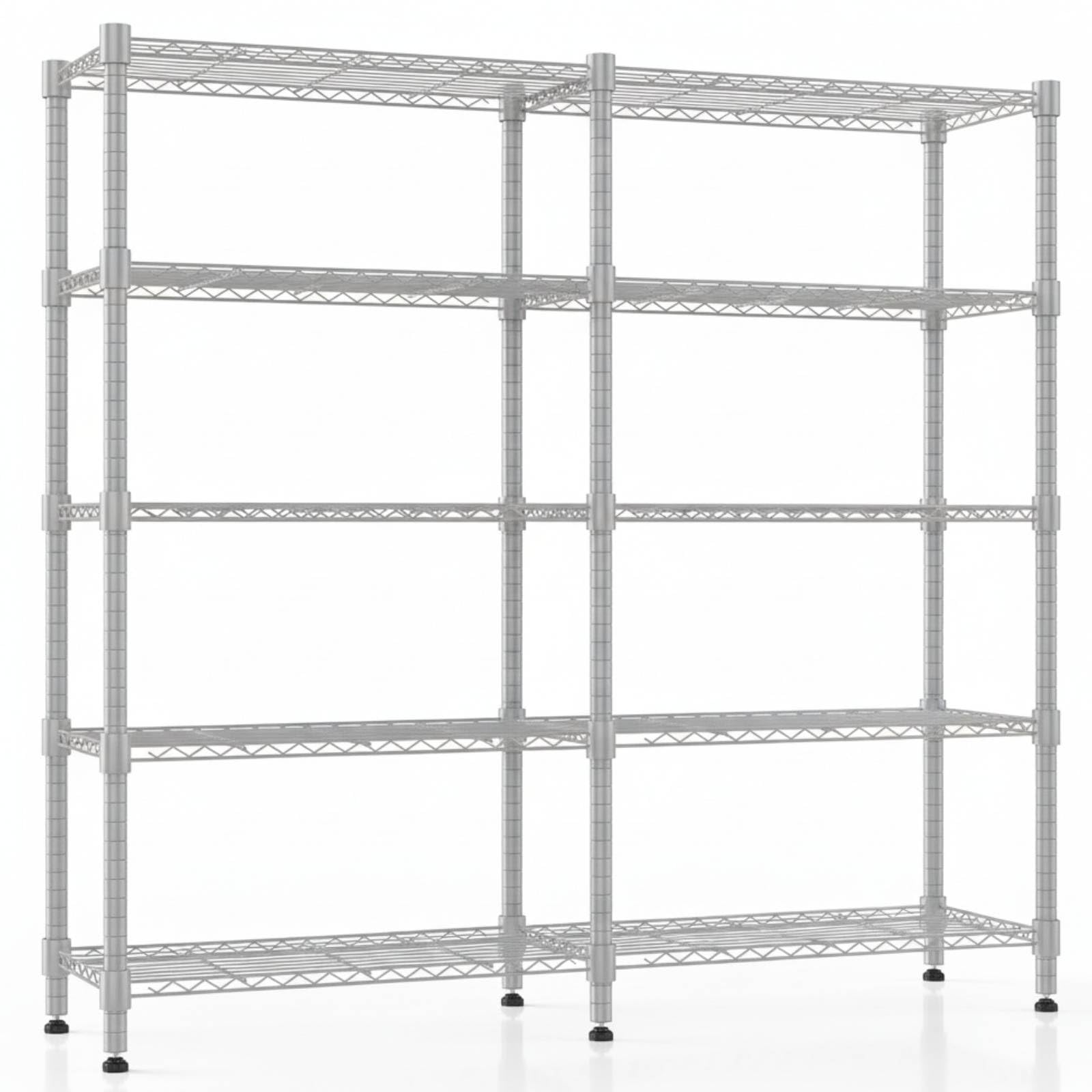 Himimi Estantería metálica de 5 niveles para almacenamiento, Unidad de estanterías de alambre ajustables, Estantes resistentes con pies niveladores, Estantería de almacenamiento 152*35*183cm, Plateado