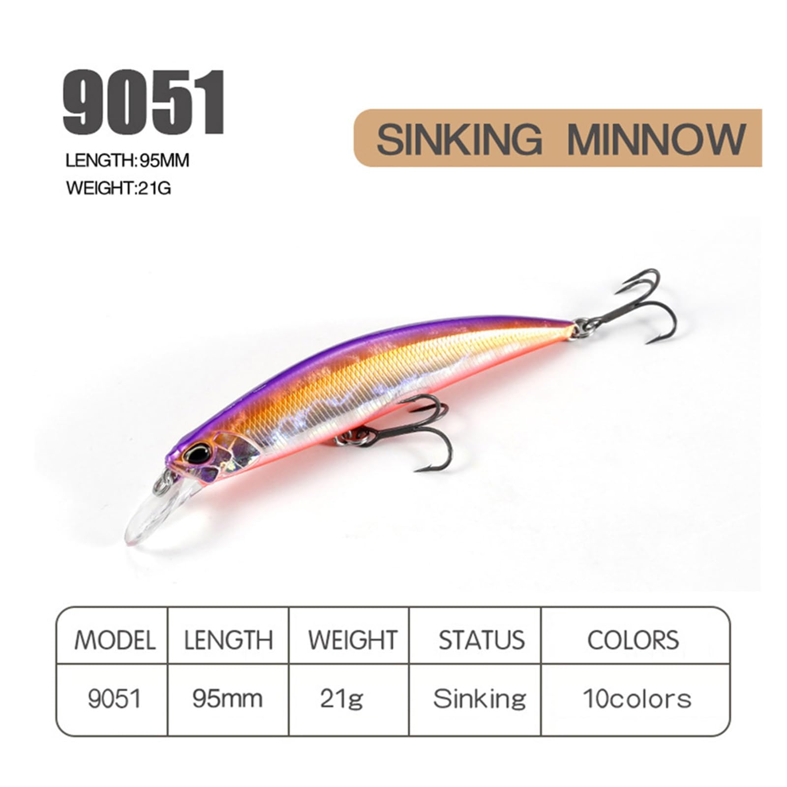 95mm 21g Spearhead Ryuki 110S Heavy Sinking Minnow Esche for Bass Sea Water Game 9051 (Color : A, Size : 95mm 21g)