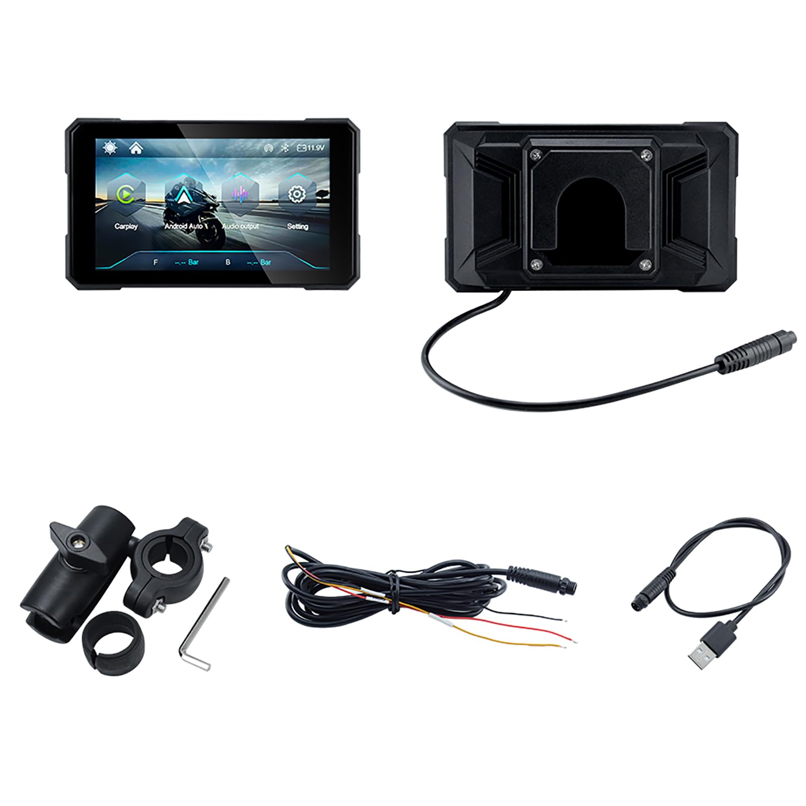 Écran CarPlay Moto pour Suzuki Intruder 400 2004-2016, 5″ Écran de Carplay de Moto Prend en Bluetooth Trans, Commande Vocale, IP67 Étanche,A-No Tire Pressure