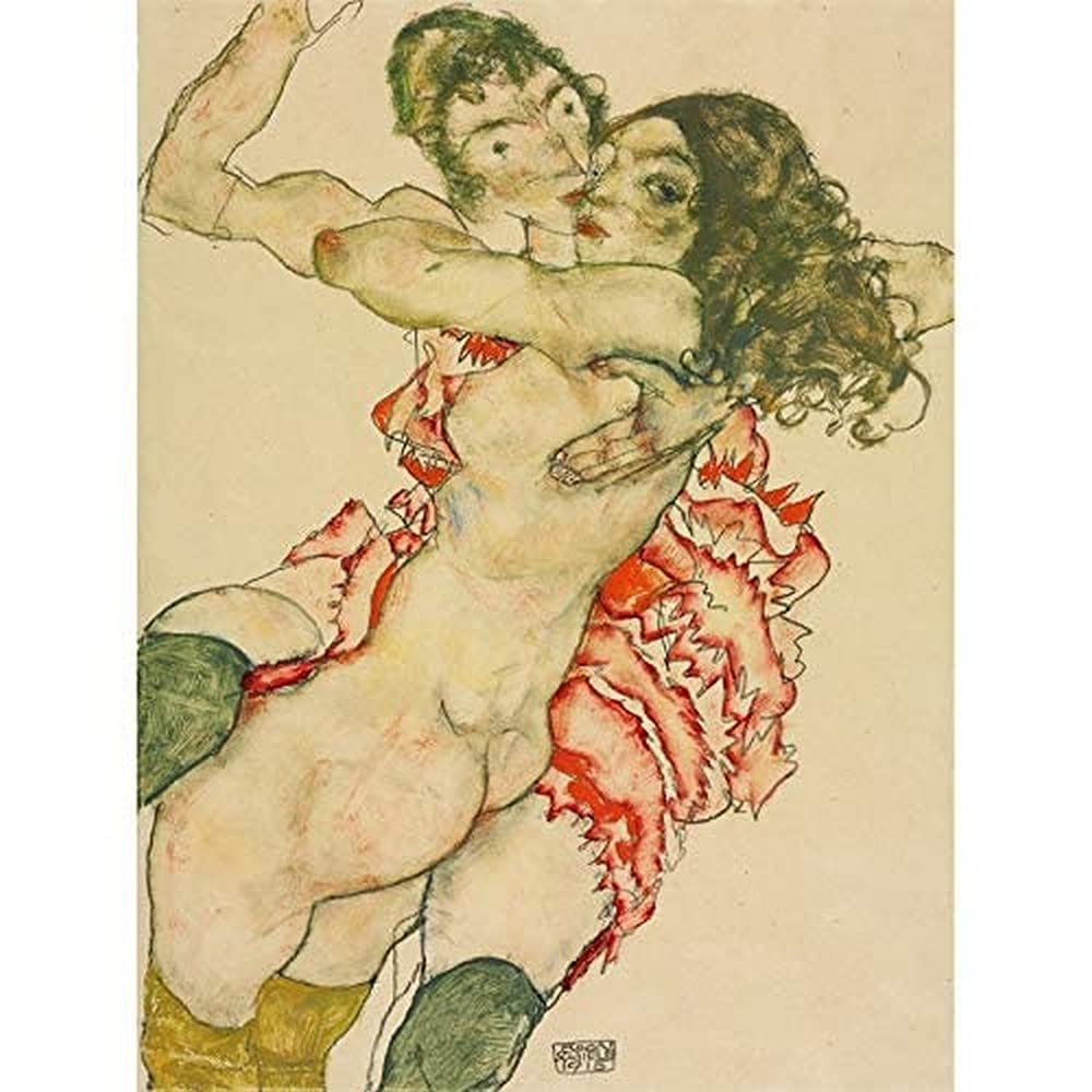 Egon Schiele Two Women Embracing Unframed Wall Art Print Poster Home Decor Premium