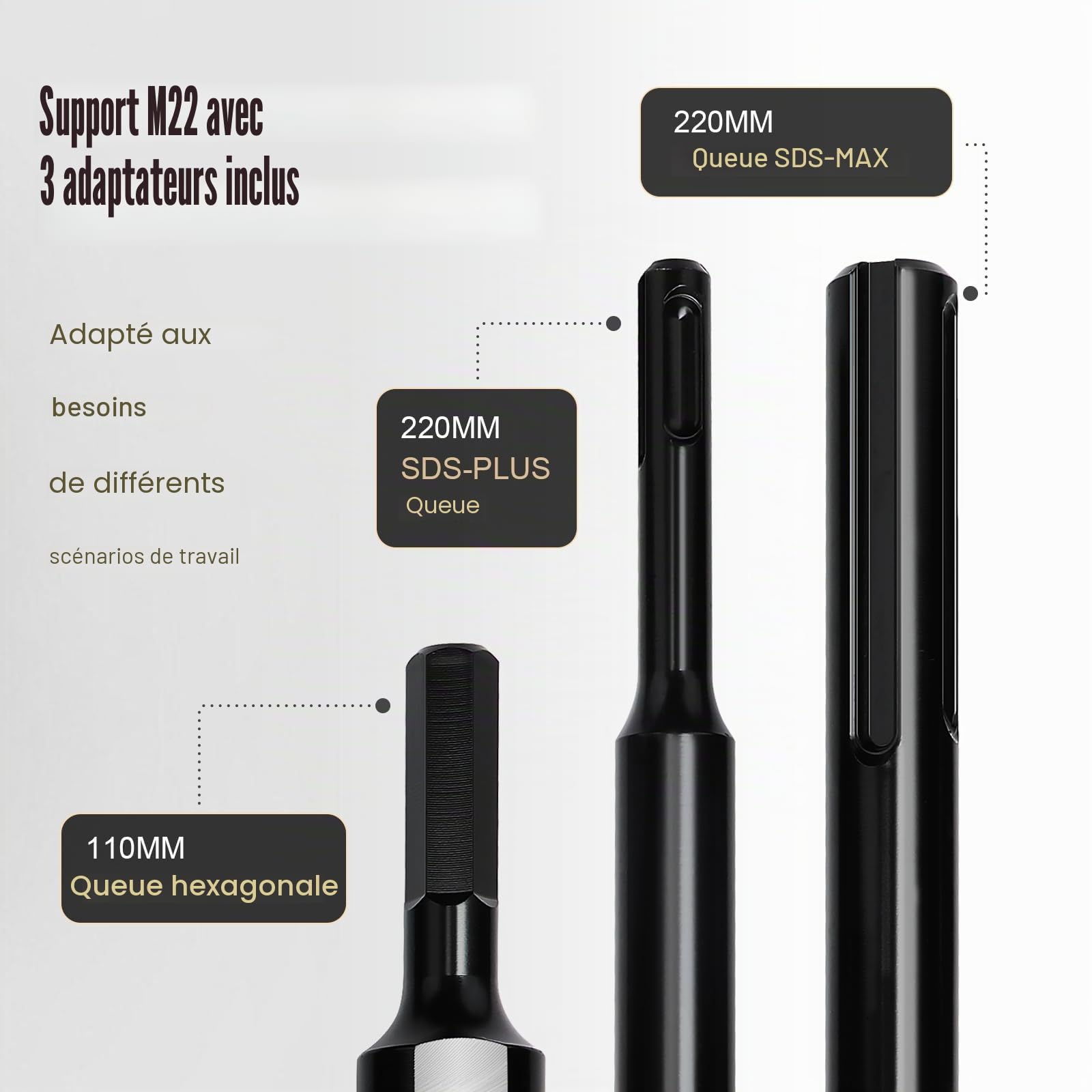 Couronne de forage 35 mm, longueur utile 200 mm avec codage Sds Plus, 220 mm, Sds max 220 mm, codage hexagonal 110 mm, pointe de centrage 10 x 240 mm, pour maçonnerie
