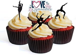 Black Gymnastics Silhouettes Edible Cupcake Toppers - Stand Up Wafer Cake Decorations (Pack of 24)