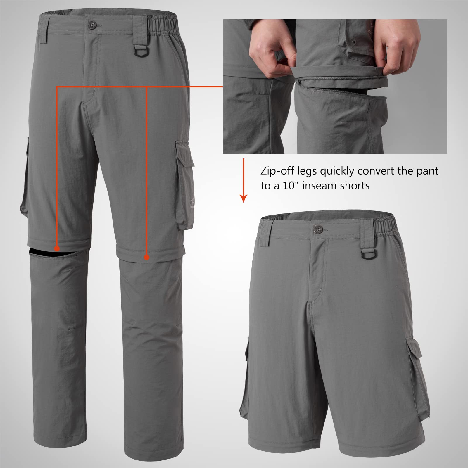 Bassdash Pantalons de Randonnée Homme avec Fermeture éclair,Pantalon d'extérieur à Séchage Rapide Shorts,Résistant à l'eau Léger Protection Solaire UPF50+