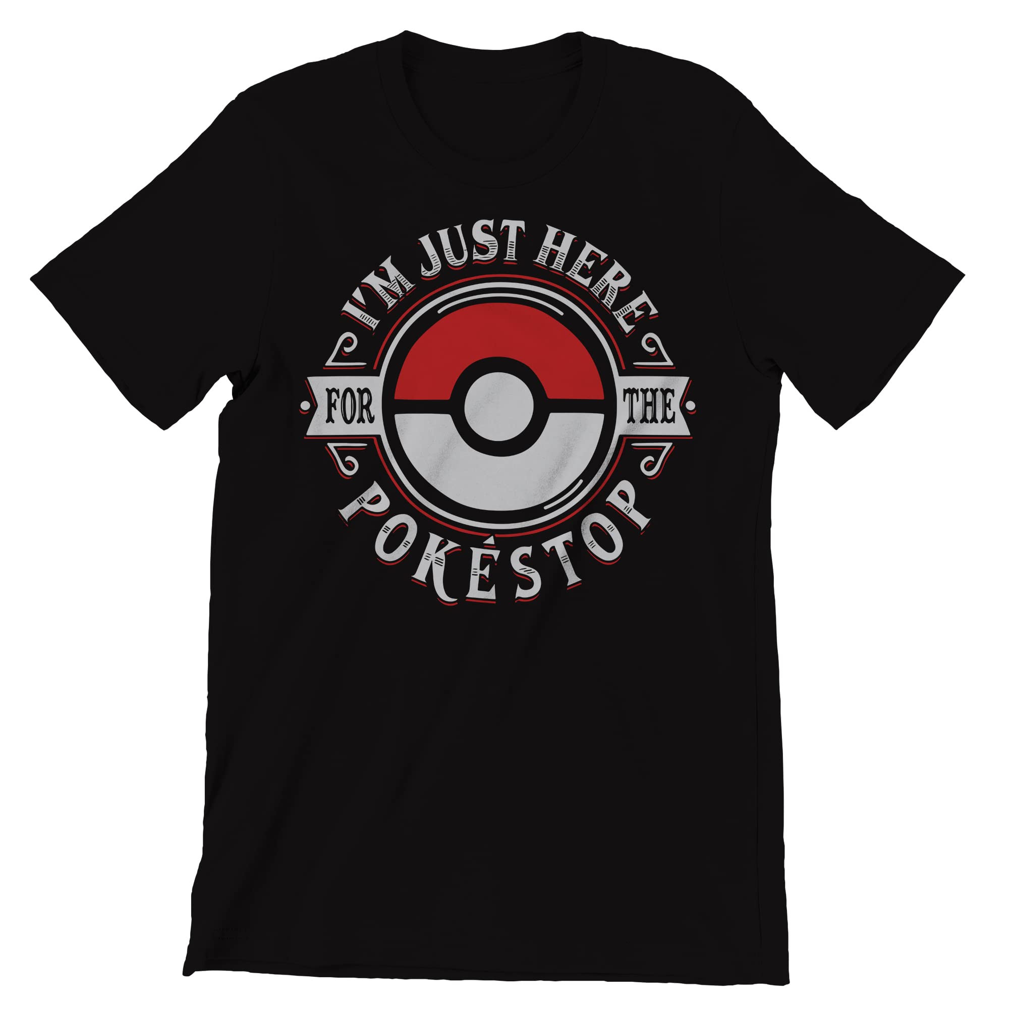 I'm Just Here for The Pokestop Men's Funny T-Shirt Poke Themed Fan Art Printed Black Tee Shirt for Men