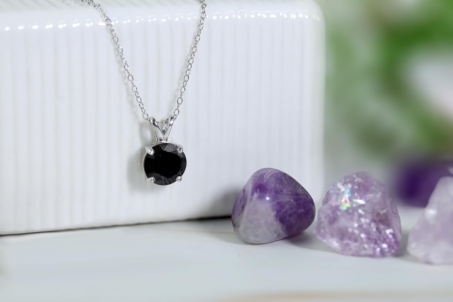 Hoops & Loops 925 Sterling Silver Black Cubic Zirconia Round Solitaire Necklace for Women Men, Silver, Yellow Gold, Rose Gold