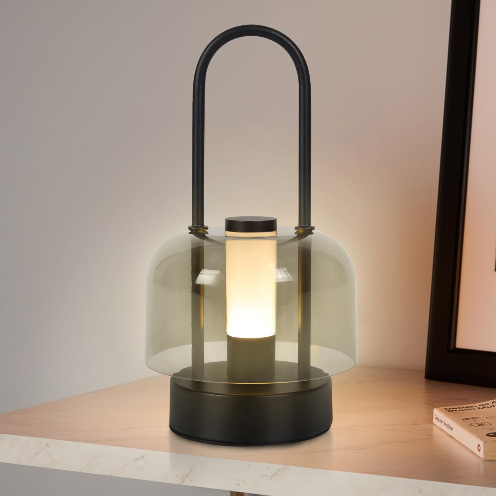 Lámpara de mesa inalámbrica con batería, LED lámpara de mesa táctil recargable, intensidad de luz ajustable, lámpara de noche regulable para interior,salón,dormitorio,cena,hotel,bar,restaurante