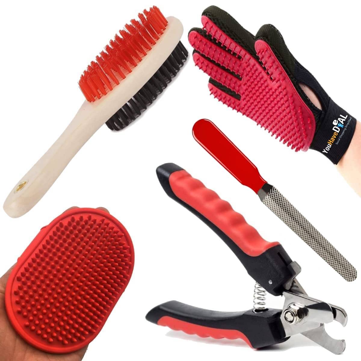 YouHaveDeal Dog Grooming Kit - Dog Nail Clippers,Pet Bath Brush,Double Sided Brush (Medium),Grooming Glove for Dog, Puppy, Cat and Kitten- 4 in 1 Combo (B09WYVJ1Q9) Amazon Price History, Amazon Price Tracker