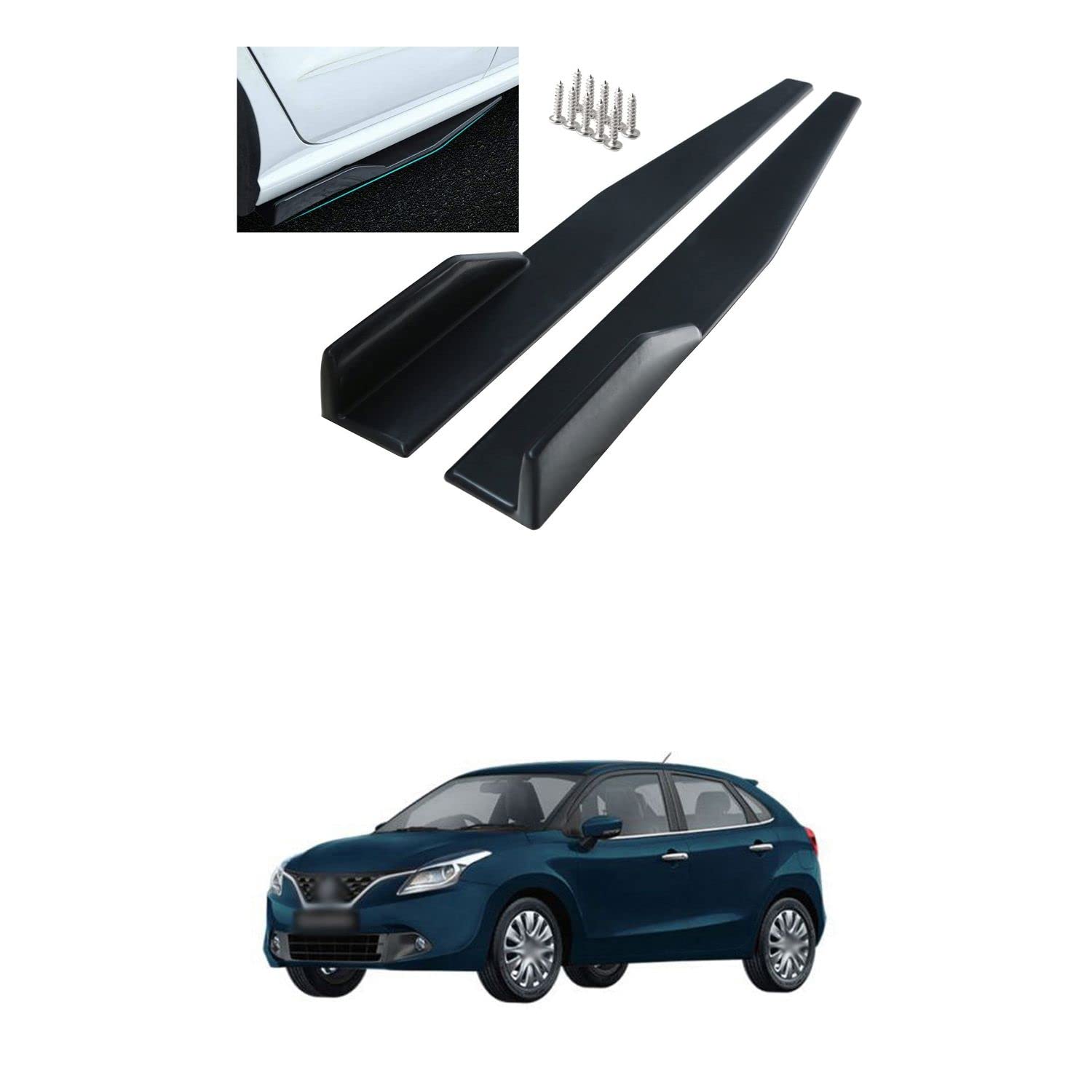 Side Skirts, Car Body Styling Side Skirt, Left/Right Rocker Splitters Diffuser Winglet Wings Bumper Kit, 2PCs Black Compatible with B-aleno