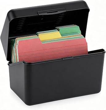 BTSKY 1 Pack 4 x 6 inch Index Card Box-Index Card Holder Notecard Box Recipe Card Box Plastic Storage Organizer for Filling Index Cards,Note cards, Flashcards, Recipes and etc,Black