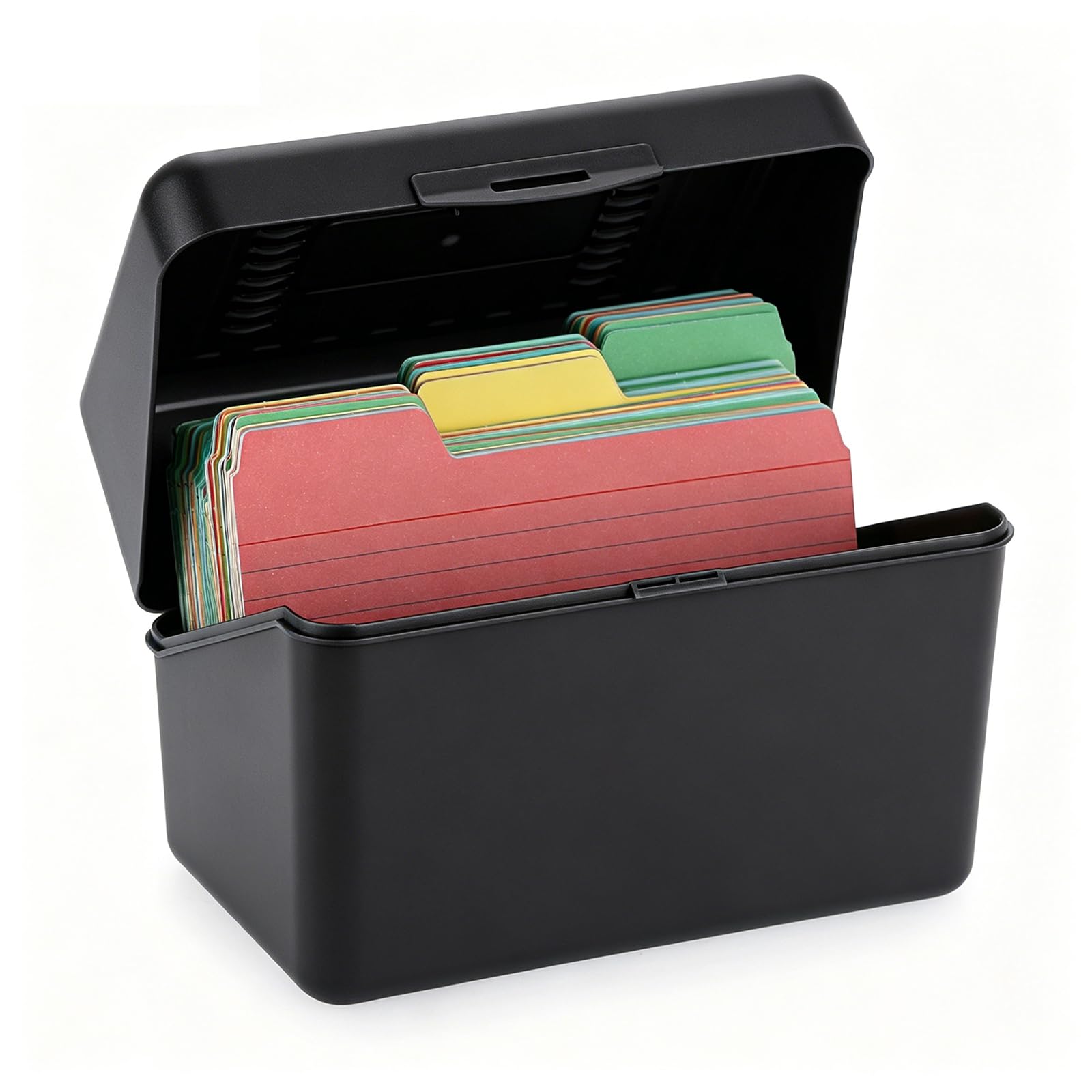 BSTKEY Plastic Index Card Holder Recipe Card Box with Lid, 1 Black Flash Card Case Note Card Box Storage Organizer for 4 x 6 inch Index Card Flashcard Recipe (No Cards)