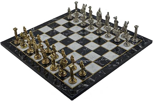 Miniatura 2 de Juego de ajedrez metálico del ejército británico real para adultos, piezas hechas a mano y diseño de mármol o mosaico, tablero de ajedrez de madera