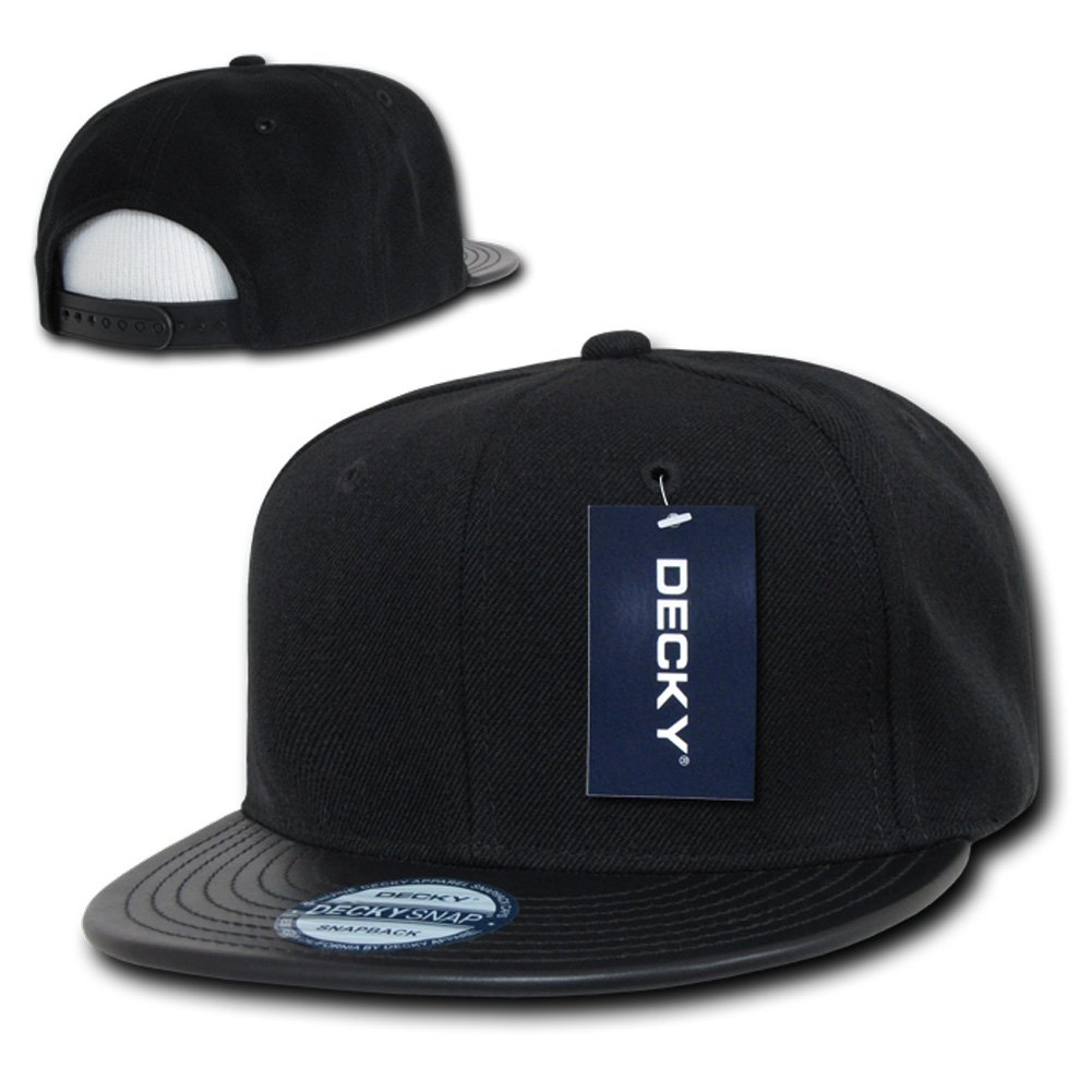 Acrylic Vinyl/Leather Bill Snapbacks by Decky (Black)