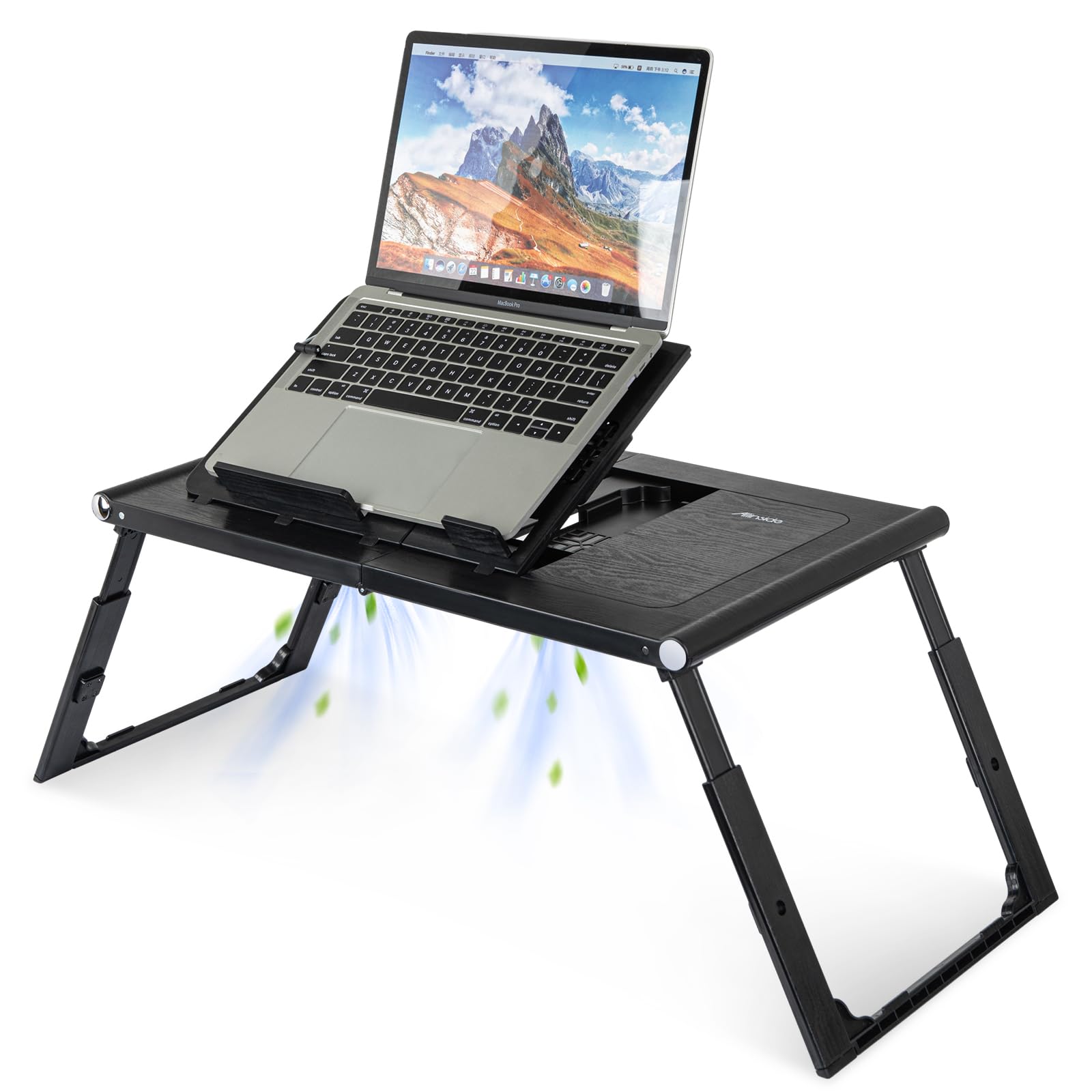 Allinside Laptop Desk for Bed, Foldable Lap Desk Tablet Stand Notebook Bed Tray Desk with Internal USB Fans & Type- C Adapter, Portable Lap Desk with Foldable Legs for Working, Reading and Writing