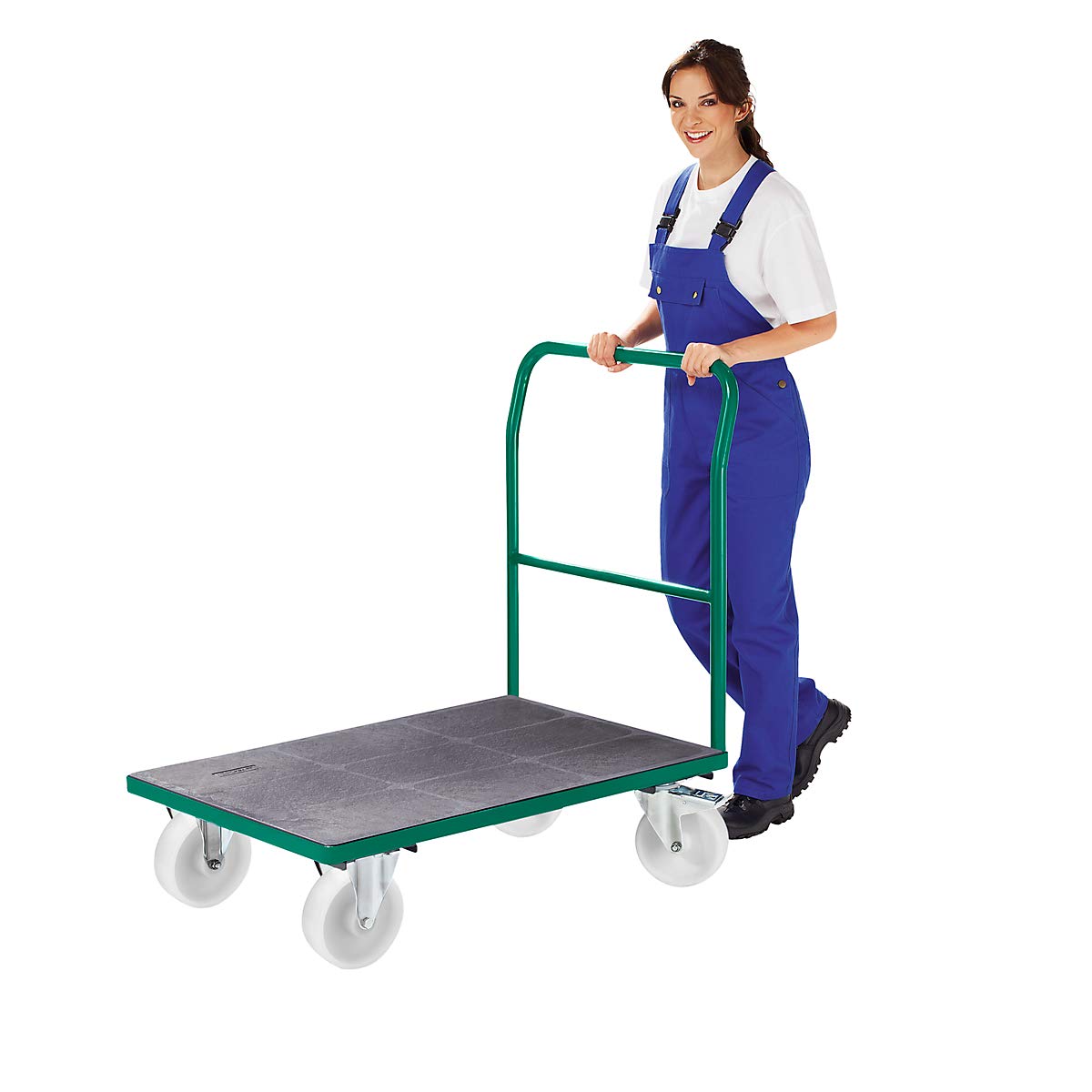 eurokraft | Plattformwagen | Rohrschiebebügel | Polyamidreifen | LxB 1050 x 700 mm | lichtBlau