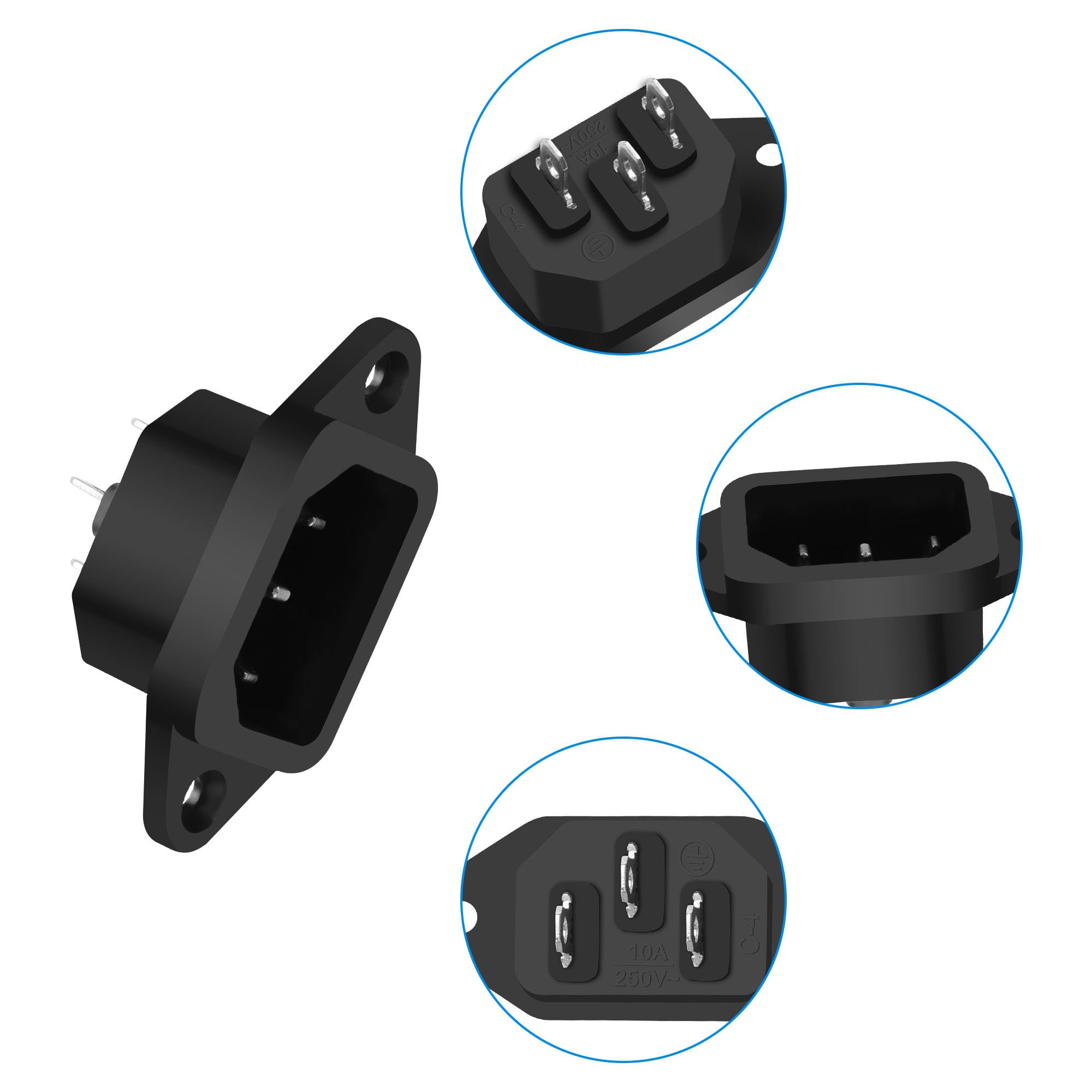 PNGKNYOCN Adattatore IEC C14 Per Montaggio A Pannello – 10A 250V Con Cavo 25cm – Confezione Da 2 - 3