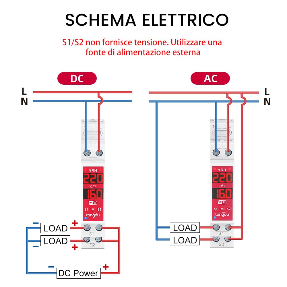 TONGOU to-Q-VTH Regolatore di temperatura con sonda,WiFi Termostato Interruttore Collegato 16A Smart Switch Dry Contact