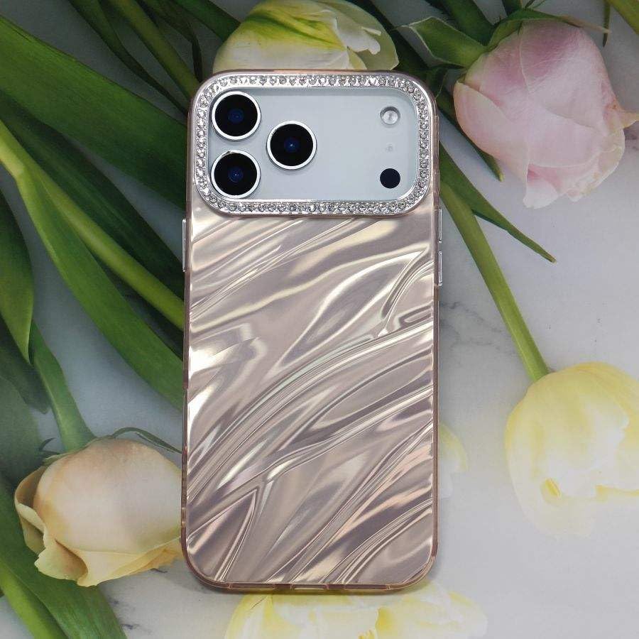 Image of Elzzi Compatible with iPhone 17 Pro Max Case | Marble Glossy Hard PC Back Cover with Diamond Camera Protector | Ultra Stylish Shockproof Back Cover Case for Girls Women-Pink