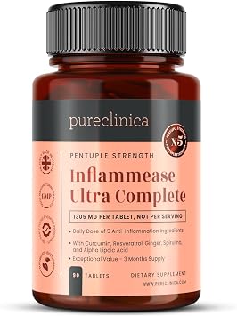 INFLAMMEASE Ultra Complete 1305mg 90 Tablets Turmeric Extract, Curcumin, Spirulina, Alpha Lipoic Acid, Resveratrol & Ginger Extract 3 Month Supply
