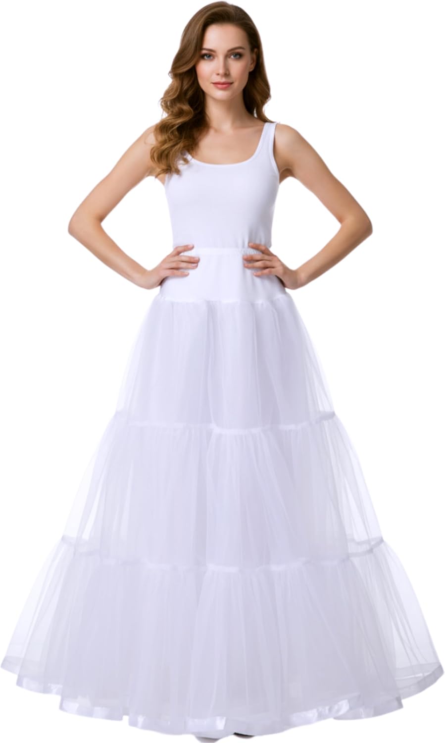 LSSAWZH Women Crinoline Petticoat A-Line Underskirt, Hoopless Tiered Layers Floor Length Petticoat Slip for Ball Gown, Wedding Bridal Dress