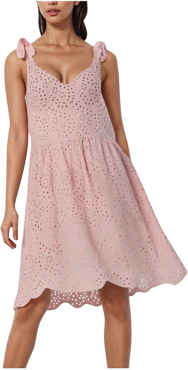 Women’s Sexy Spaghetti Strap Dresses Eyelet Lace Babydoll Dress A Line Vacation Boho Beach Party Short Sun Dress