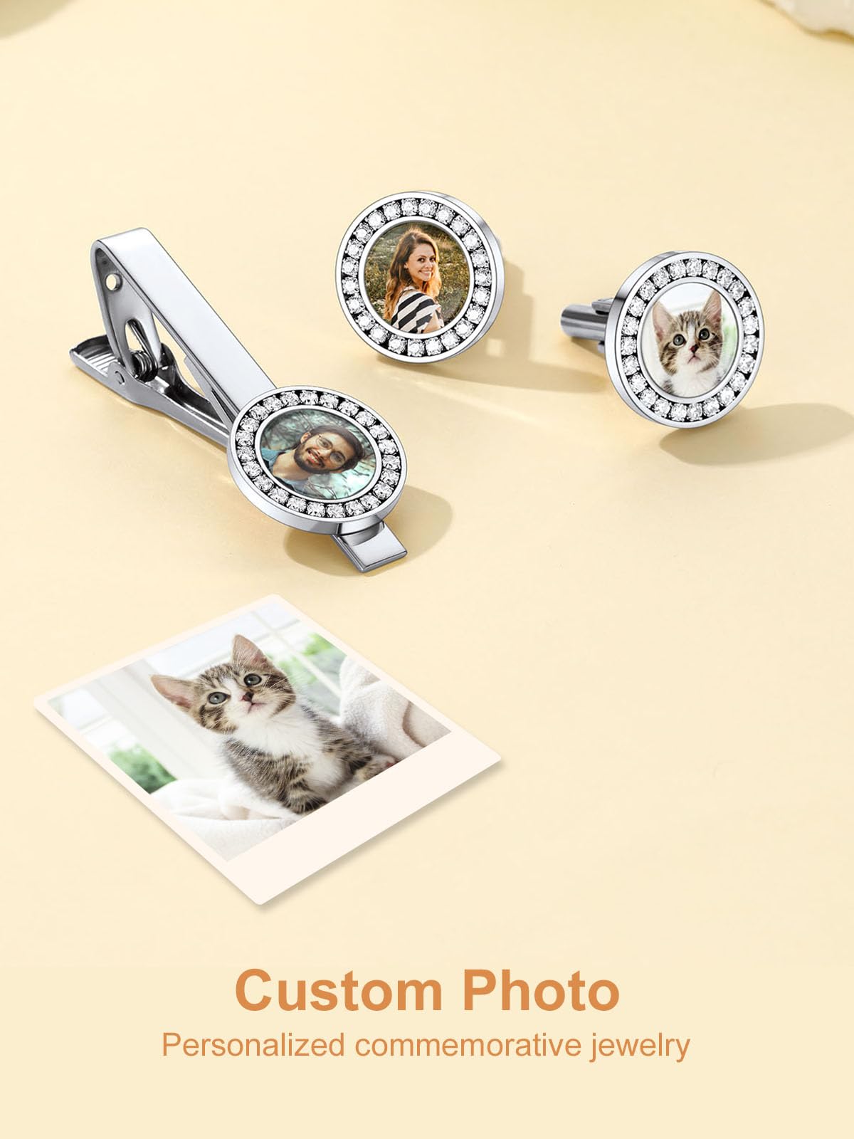 Custom4U Krawattennadel für Herren Personalisierte Krawattenklammer mit Name/Text/Foto Gravur Männer Edelstahl Manschettenknöpfe Krawattenklammern Set in Silber/Gold/Schwarz für Vatertag Alltag