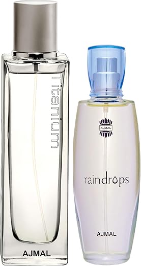 Ajmal Titanium EDP Citrus Spicy Perfume 100ml for Men and Raindrops EDP Floral Chypre Perfume 50ml for Women
