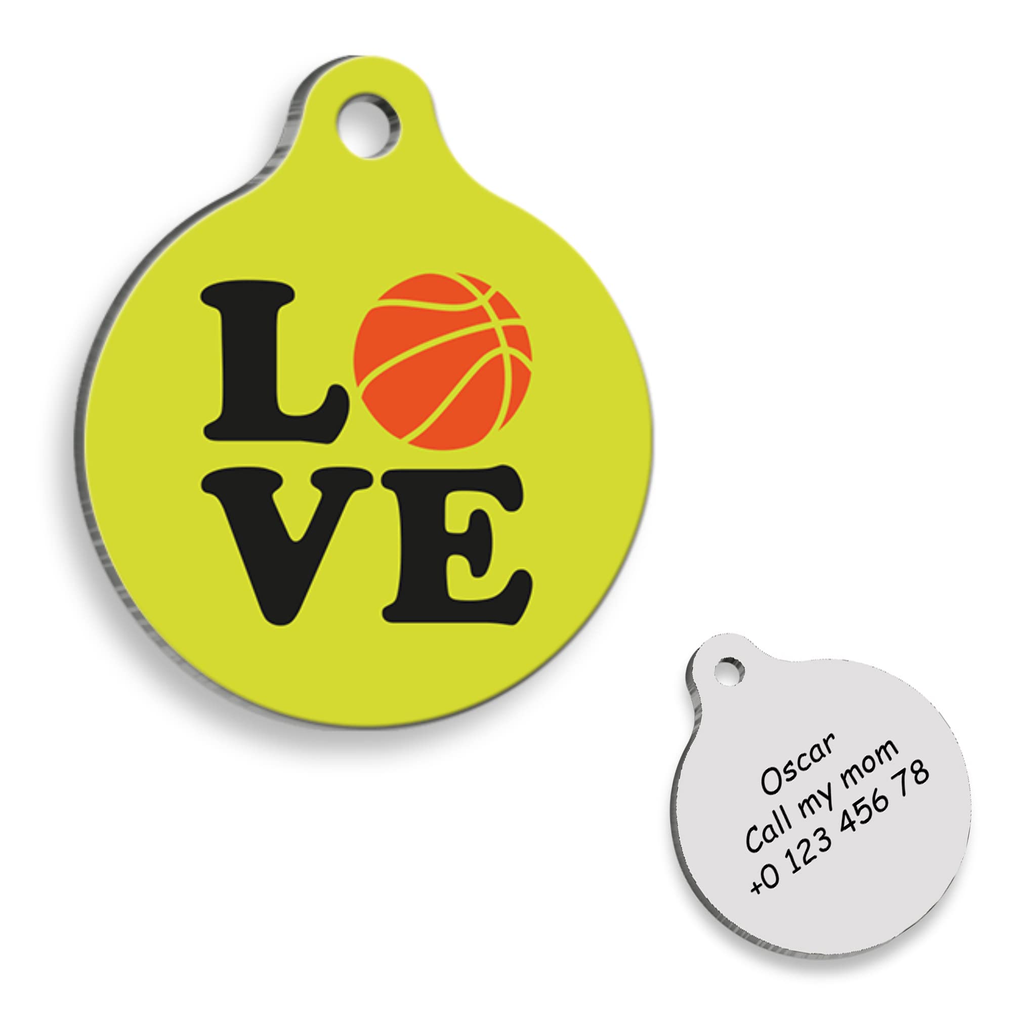 BASKETBALL LOVE Personalized Dog Tag - Custom Name Tag - ID Tag for Dog & Cat - Customized Pet Tags - Dog & Cat Name id Tag - Dog Name Tag - Engraved Dog Tag