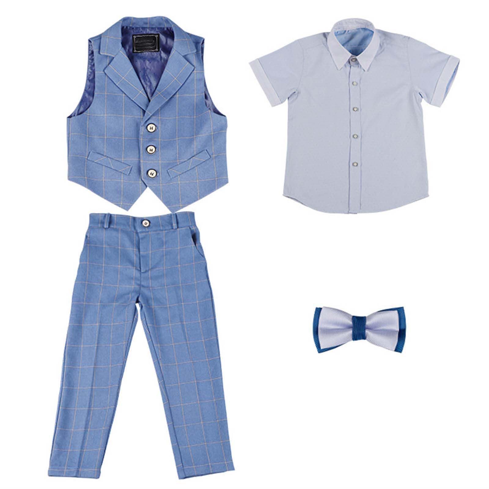 Generico Completo Elegante per Bambino 4 Pezzi con Gilet e Camicia a Maniche Corte, Abito da Cerimonia per Ragazzi 18-24 Mesi, per Matrimoni, Battesimi e Feste