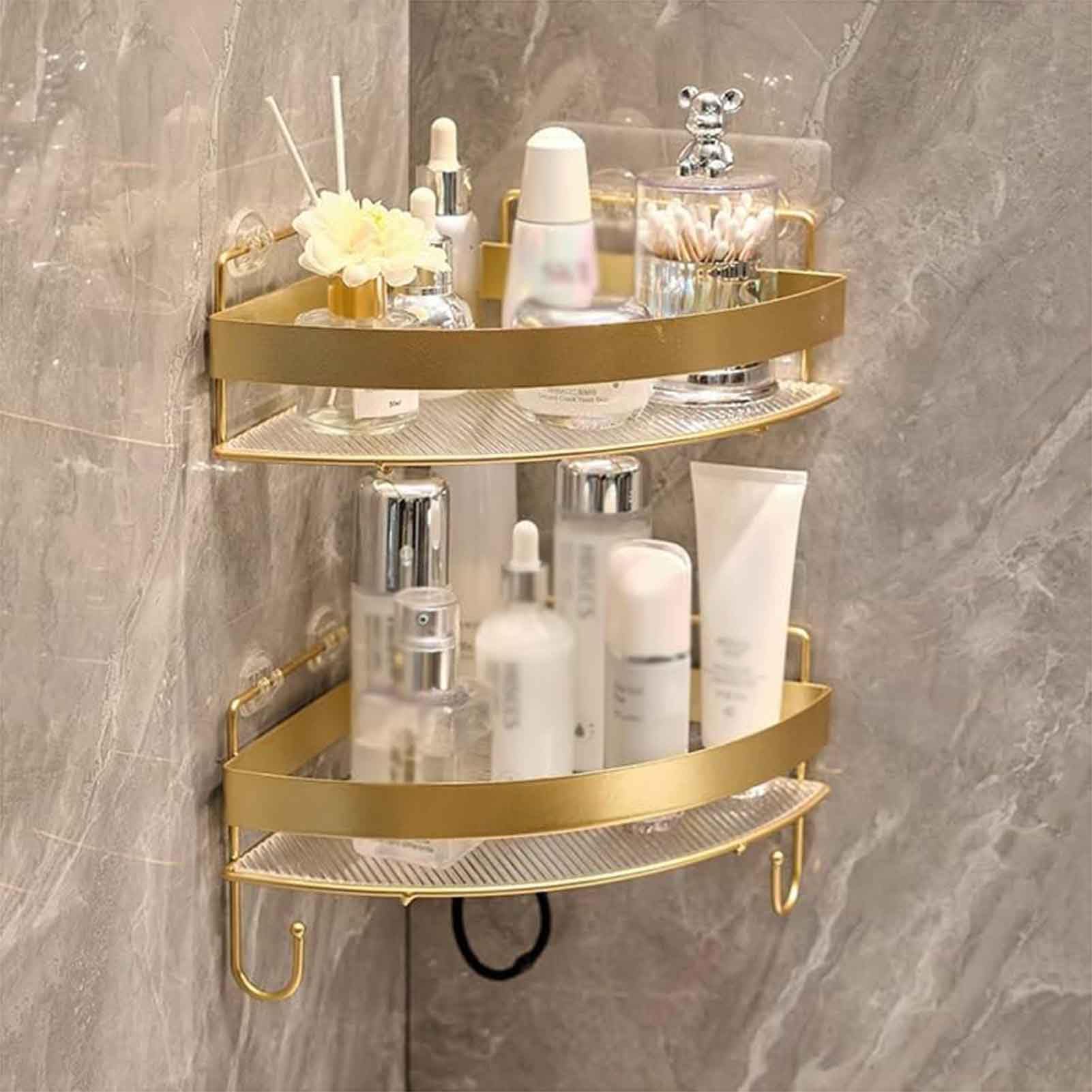 Estante de Ducha Autoadhesivo, Estante de Esquina, Estante de baño Flotante, Estante de Ducha con Gancho,Negro,C