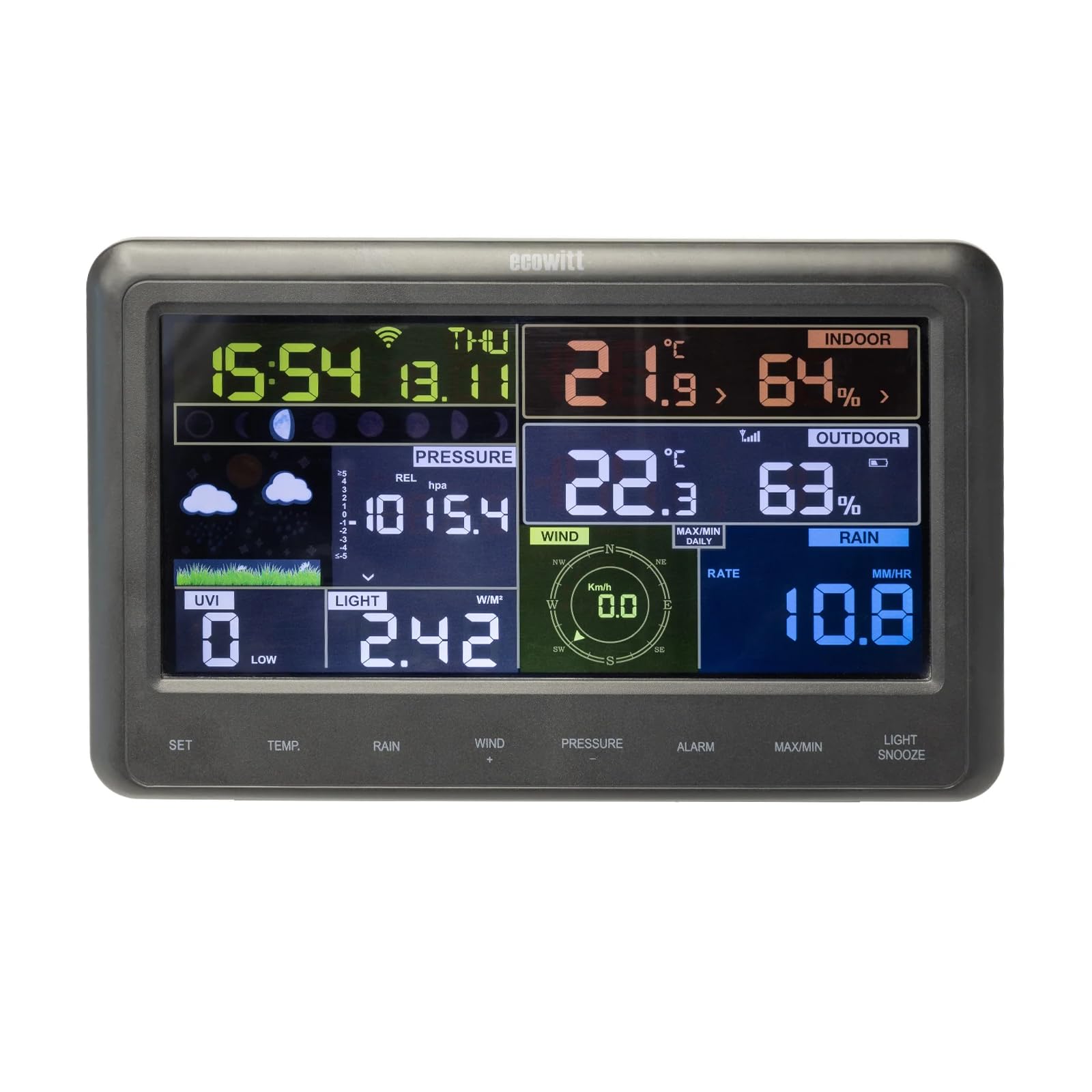 ECOWITT WS2910_C Consola con pantalla LCD a color Wi-Fi de 6,8 pulgadas con botones táctiles para el sensor exterior WS69 / WN67