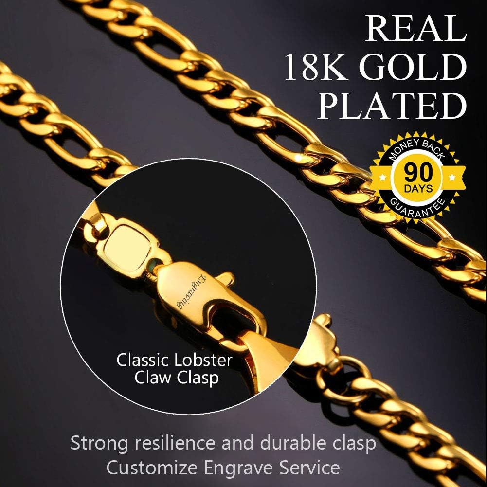 U7 Twisted Rope Chain, Figaro Chain, Men Stainless Steel Necklace and Bracelet Set, 3mm 5mm 6mm 9mm Black Gold Silver Chains Necklaces for Men Women 16"-30"
