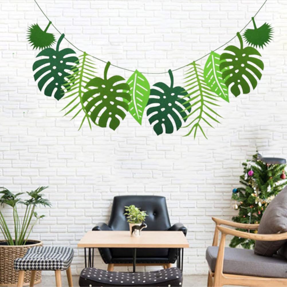 2 Pezzi Ghirlanda Feltro Foglie Tropicali - Decorazioni Feste Hawaiane, Compleanni A Tema Giungla - Foto 3