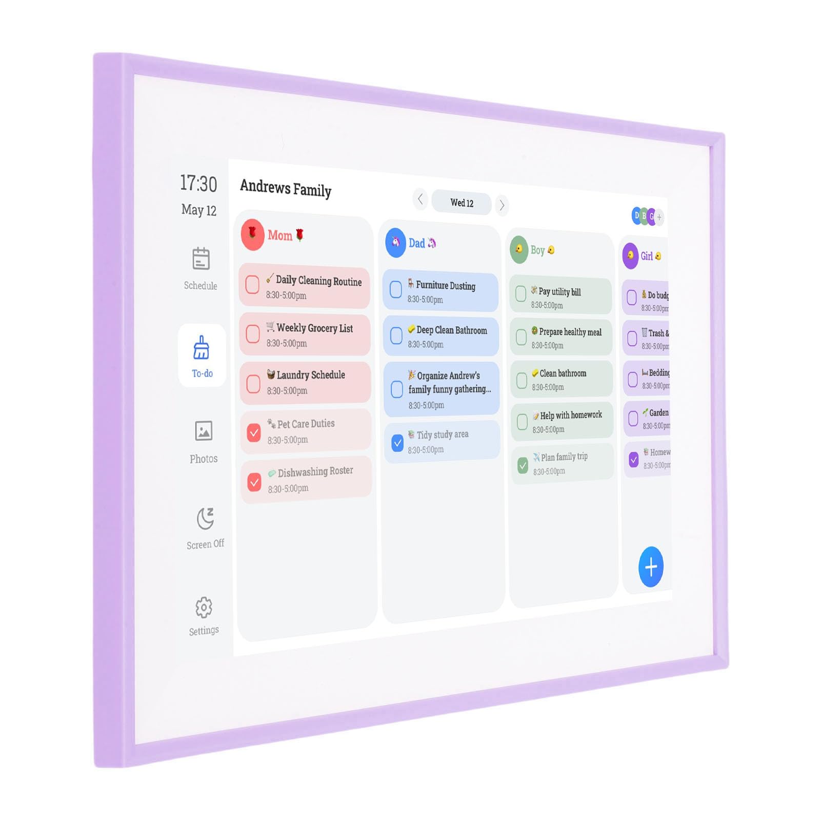 Smart Calendar Planner con modalità cornice fotografica digitale per l'organizzazione domestica, calendario touch screen da 10,1 pollici per il monitoraggio delle