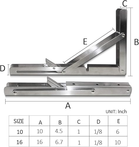 Miniatura 2 de Storystore Soportes plegables para estantes, soporte plegable de acero inoxidable resistente de 10 pulgadas para mesa de banco, soporte de bricolaje
