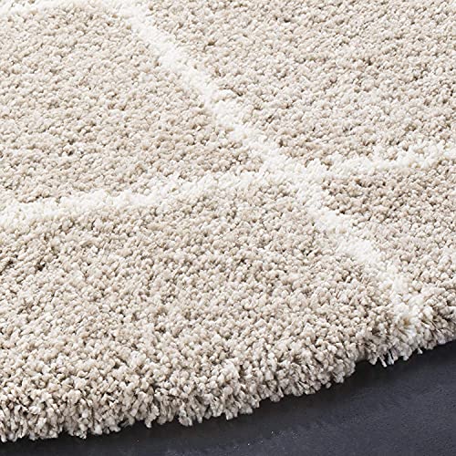 Image of Modern Anti Slip Shaggy Fluffy Fur Rug and Carpet for Living Room, Bedroom (6x6 Feet Round, Beige & Ivory)