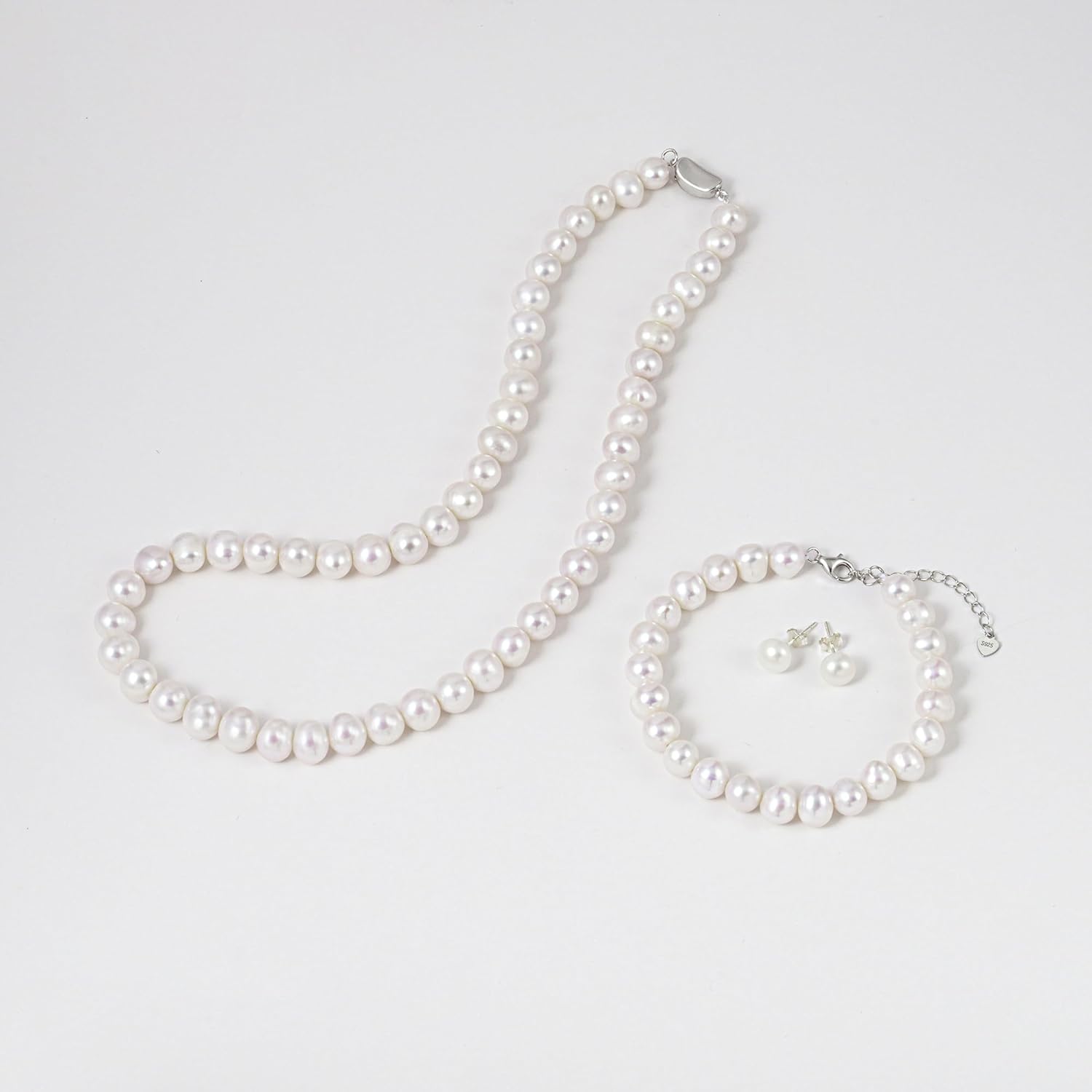 Freshwater Cultured Pearl Necklace Set Includes Stunning Bracelet and Stud Earrings and Luxury Gift Box Jewelry Set for Women - Image 6