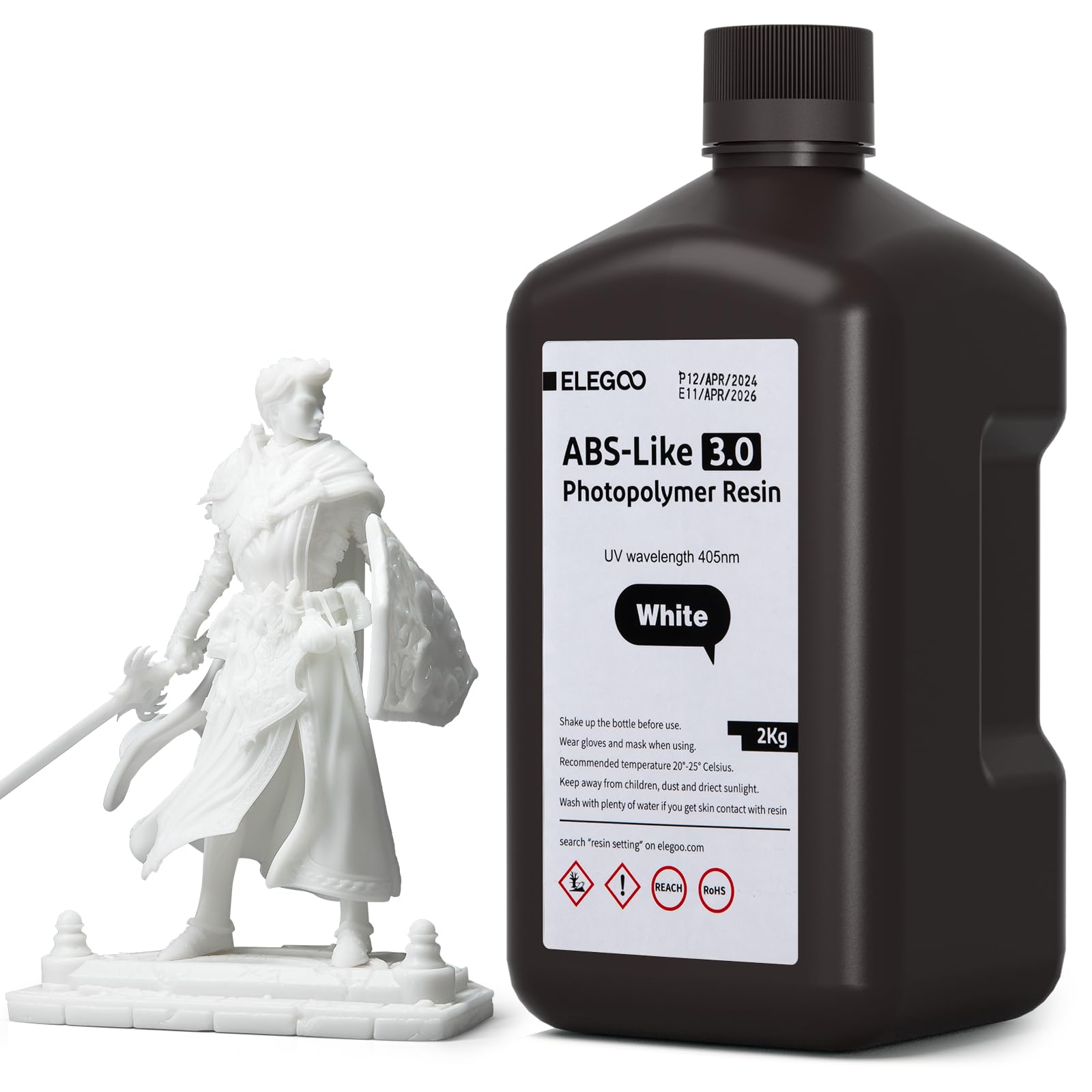 ELEGOO Résine ABS Like 3.0 pour Imprimante 3D 2000g Blanche, Résine Imprimante 3D à Durcissement 405nm UV, Robuste et Moins Fragile pour 3D Printer LCD