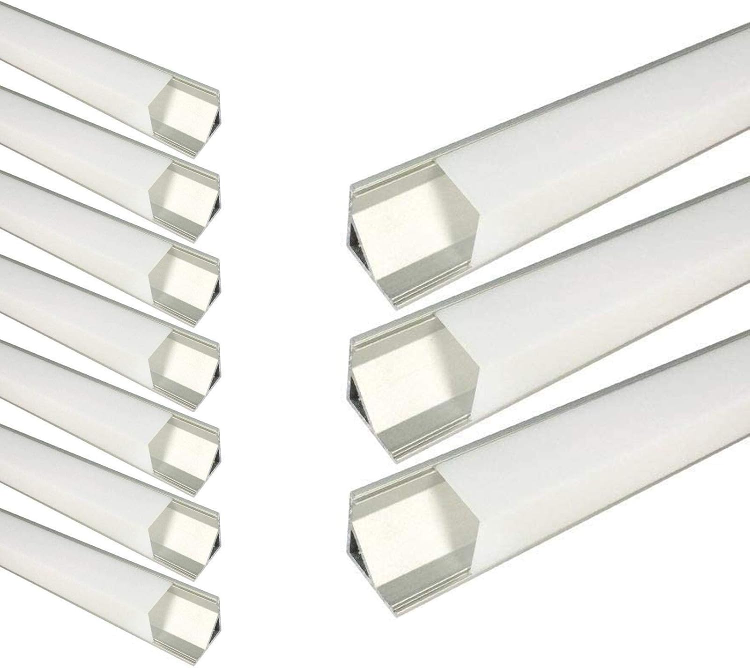 3.3ft/1Meter V Shape Silver LED Aluminum Channel System with Milky Cover Diffuser, End Caps and Mounting Clips, Aluminum Profile for ＜12mm LED Strip Light Installations, 10Pack