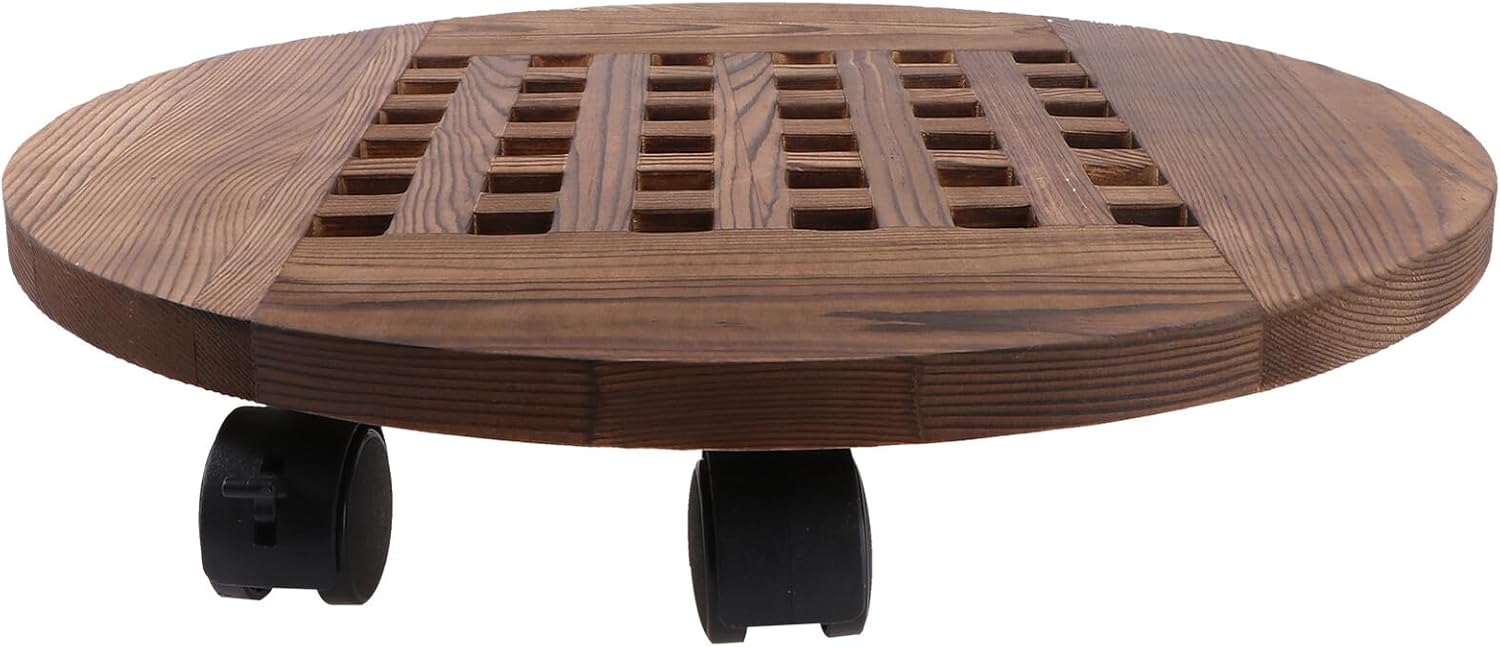 Wooden Flower Pot Tray Base 40cm Thick Solid Wood Plant Pots Caddy with Universal Wheels for Indoor Outdoor Garden Planters