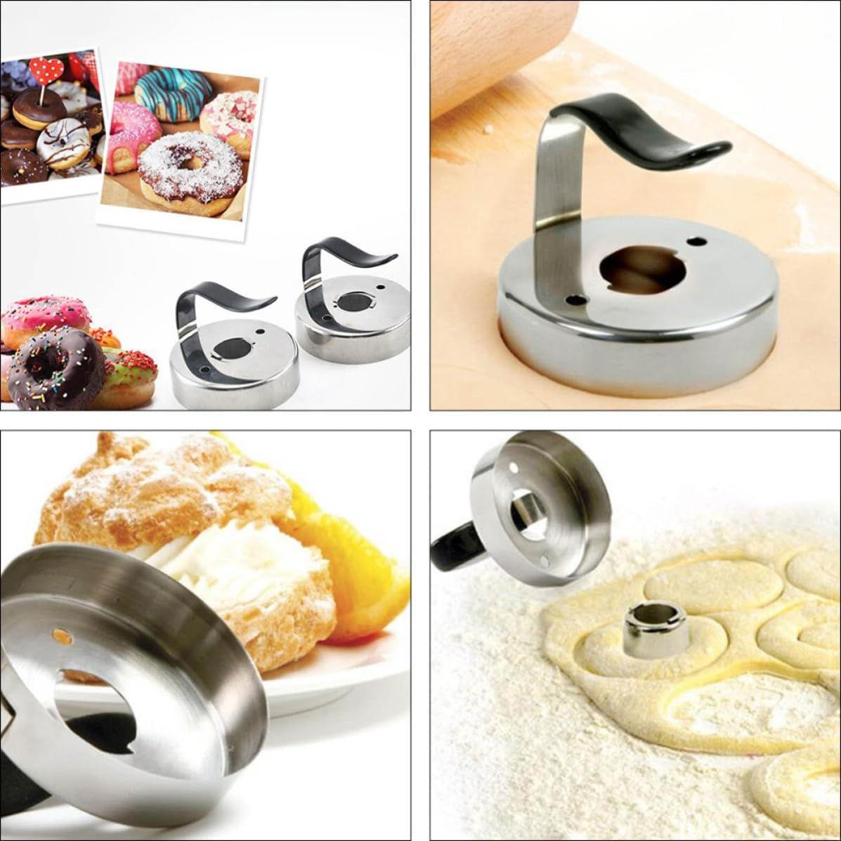 Stainless Steel Doughnut Mold Solid Bottom Design, Easy to Release round Pastry Baking Tool for DIY Cake Baking Supplies and Kitchen Use