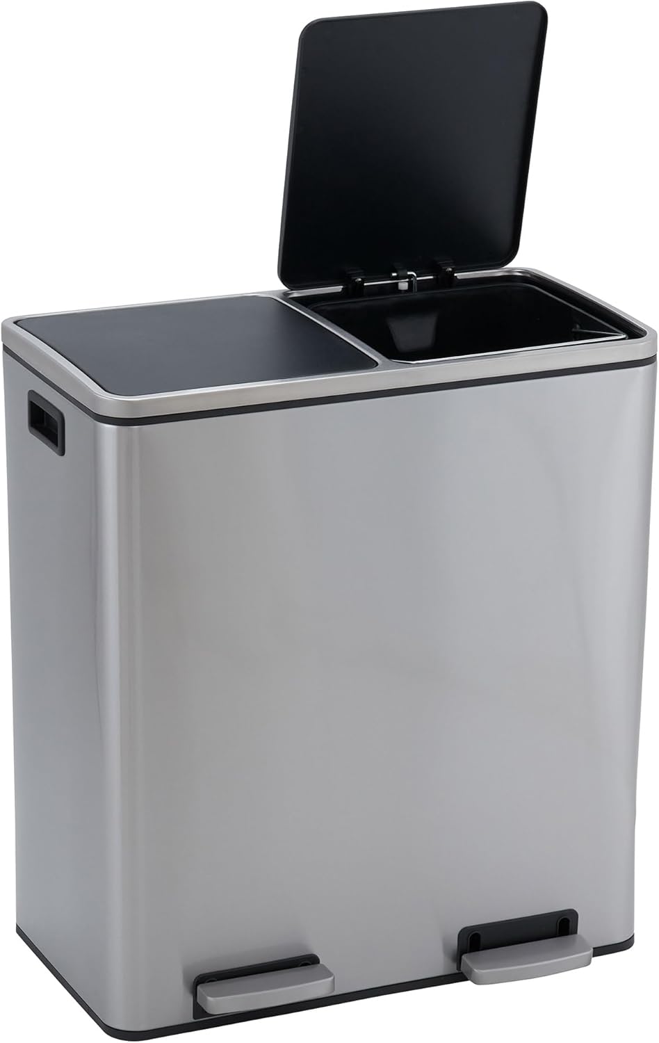 Household Essentials Dual Compartment Trash Can with 30 Liter / 8 Gallon Medium Bins, Stainless Steel, for Trash and Recycling 94603-1