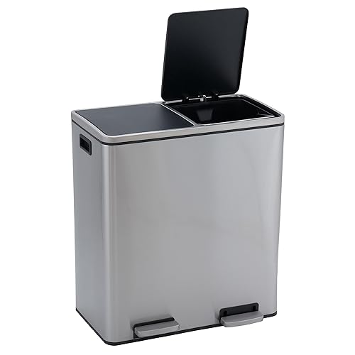 Miniatura 8 de Oliver Smith contenedor de residuos doble (30 L para residuos + 30 L para reciclaje) de acero inoxidable, separa residuos comunes de basura