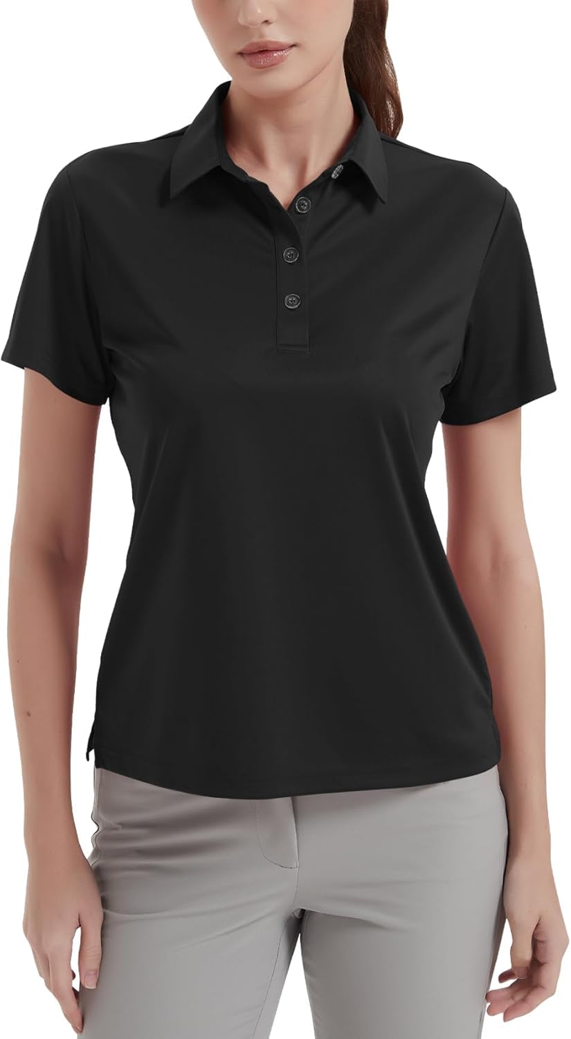 Idtswch Women’s Polo Shirts UPF 50+ Casual Work Quick Dry 4 Buttons Short Sleeve Collared Golf Shirt XS-4XL