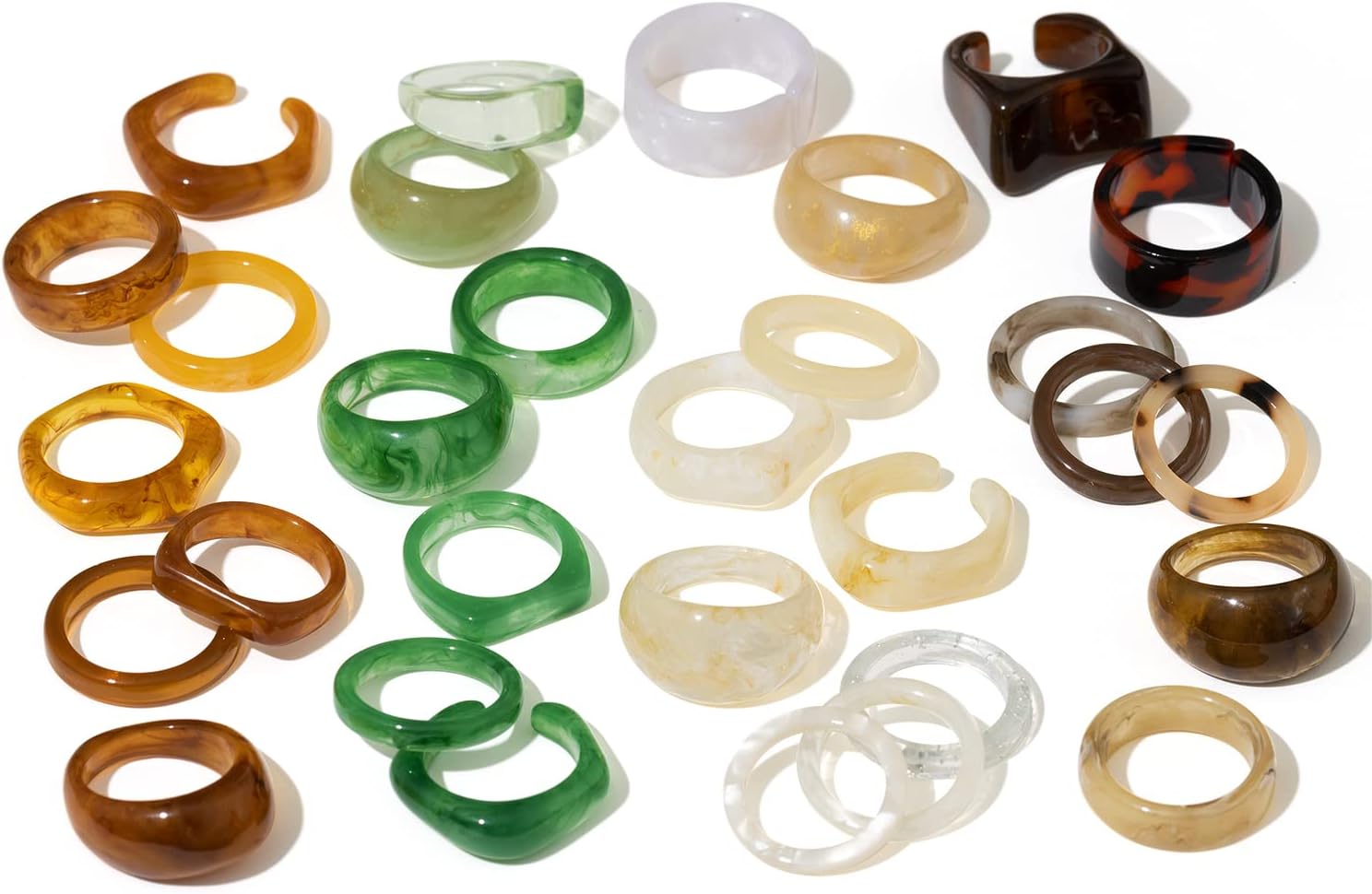Viva Joya 樹脂リング 24~30個 プラスチックリング アクリルリング レディース ティーンガールズ 分厚い 美的 トレンディ カラフル キュート スタッカブル ジュエリー バルクリング ステートメント ドーム 厚みのあるリング ギフト用セット サイズ6 7 8 9, プラスチック 樹脂。 プラスチック。, 宝石なし。