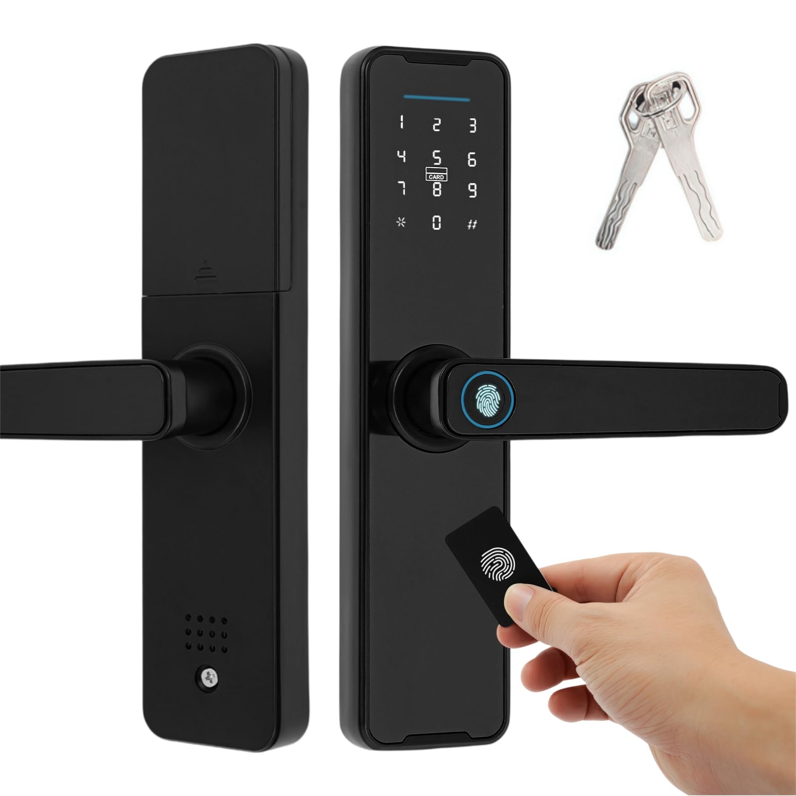 Fingerabdruck, PIN, RFID, Schlüssel, Smarter Türgriff, Schwarz