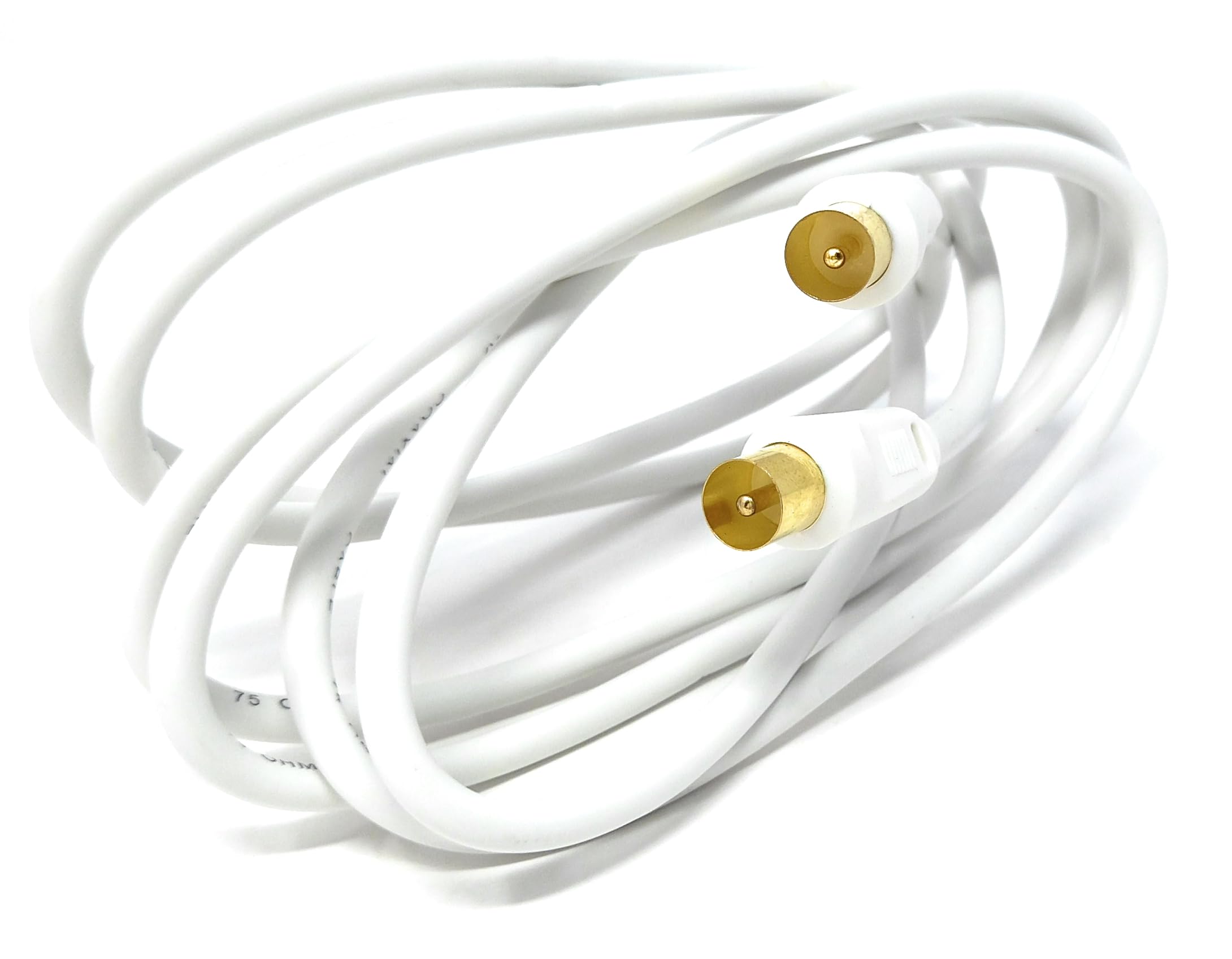 DRUT 2m TV Male to Male Plug Coaxial Cable RG6 Aerial Digital Antenna RF Fly Lead Cable (Straight Ends, White Gold, 6.5ft.) - Image 4