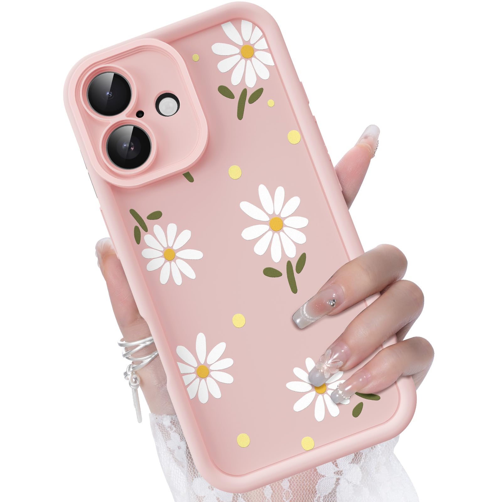 CASBST Compatible with iPhone 16 Case, Creative Flower Pattern Design Girls Women Liquid Silicone Cover, Thicker Frame Shockproof and