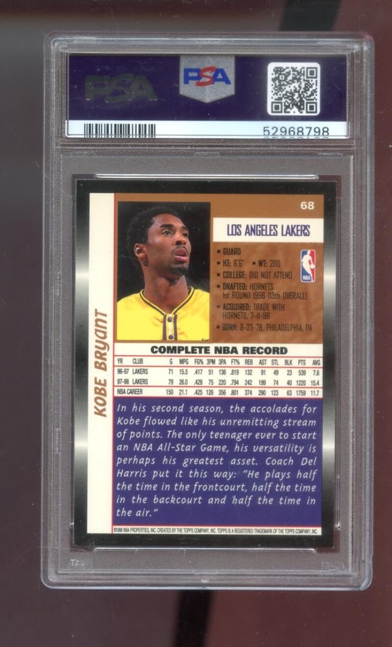 Amazon.com: 1998-99 Topps #68 Kobe Bryant PSA 10 Graded Basketball