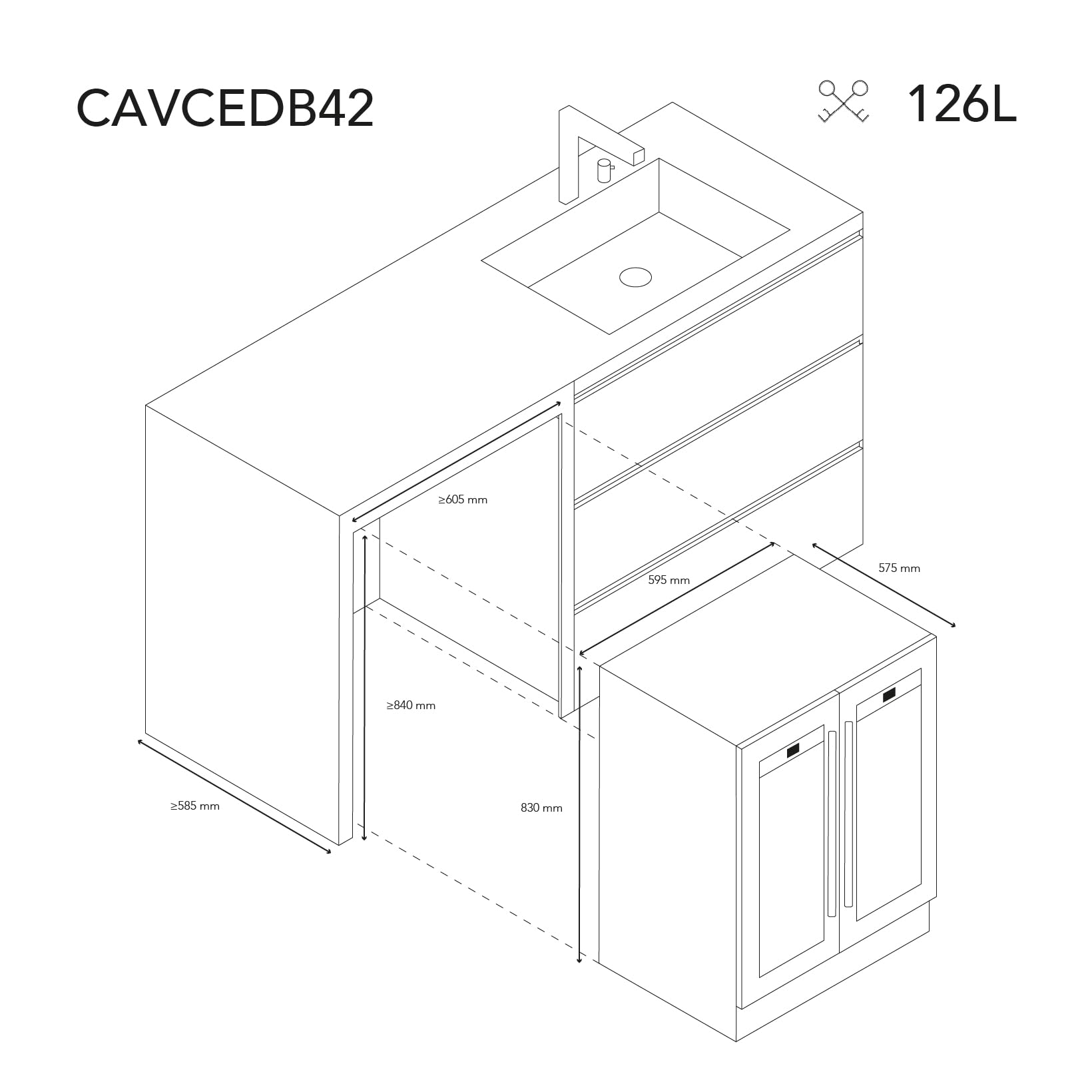LES PETITS CHAMPS Cantinetta per vino CAVCEDB42 da incasso dual zone, 42 bottiglie, Black edition, due zone di temperatura regolabili da 5-20°C,vetro anti-UV, illuminazione, 10 ripiani in legno
