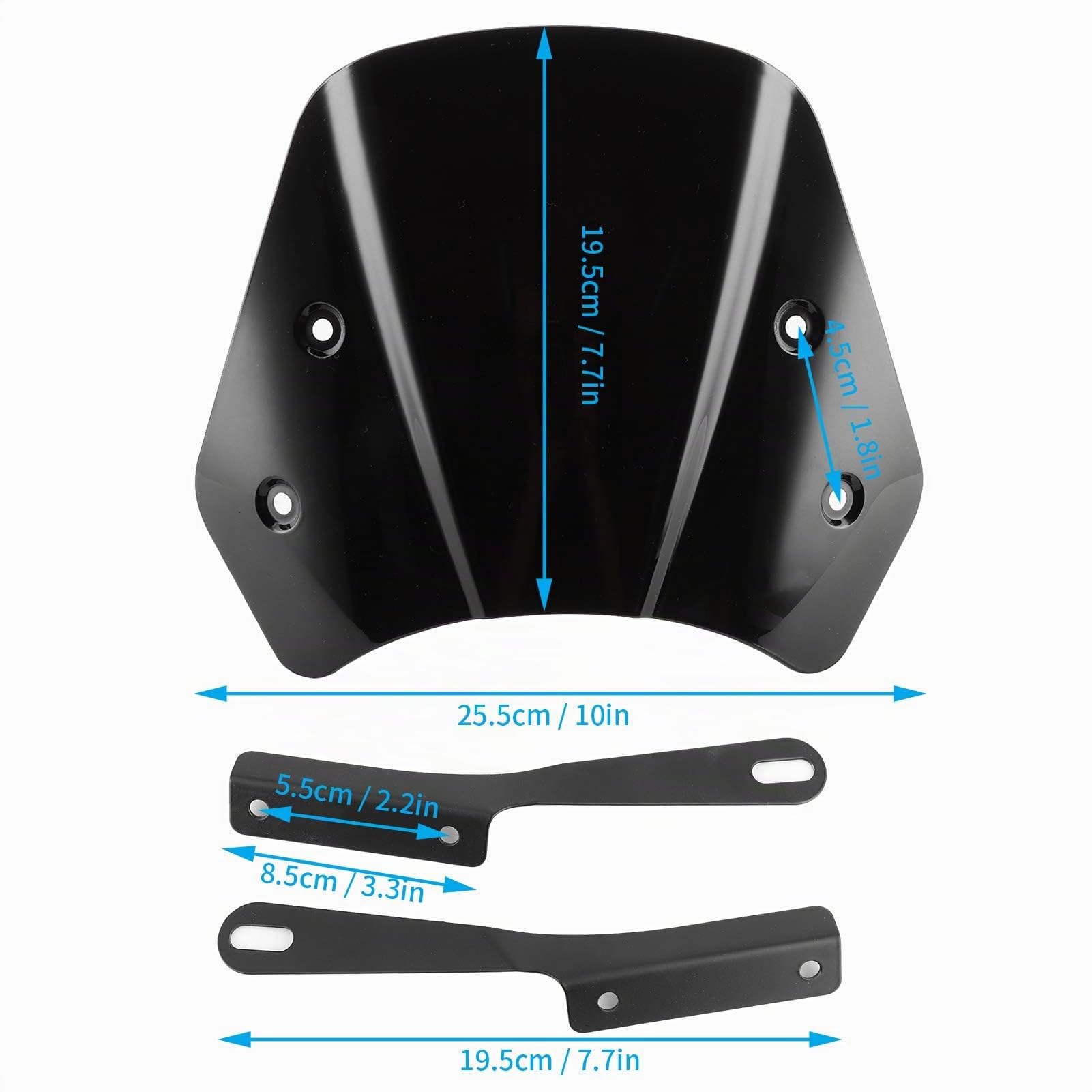 Aramox Parabrezza Deflettore del Vento per Moto, Parabrezza Universale per Moto Deflettore del Vento con Staffa di Montaggio per 5-7 Pollici(Nero)
